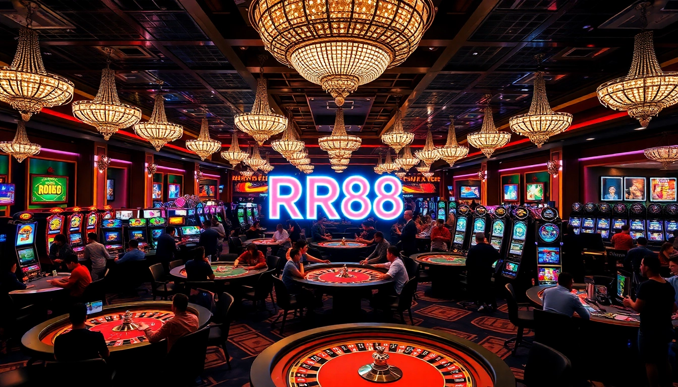 RR88 players enjoying a thrilling gaming experience at a luxurious casino.