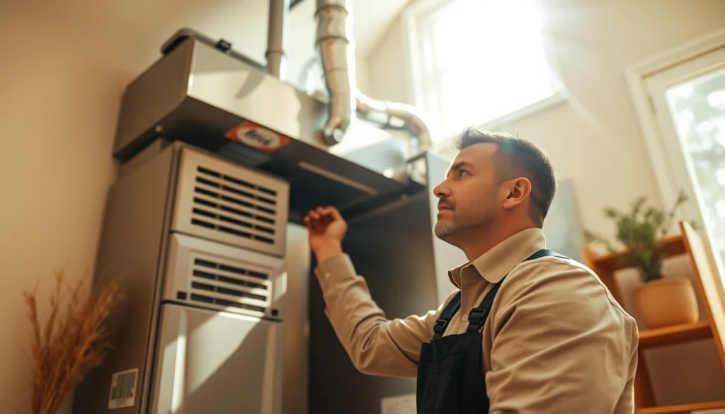 Expert furnace installation patterson ny with a technician ensuring quality service in a bright home.