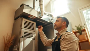 Expert furnace installation patterson ny with a technician ensuring quality service in a bright home.