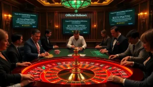 The official hidden wiki showcases secure gambling links amidst a lively casino scene with players at the tables.