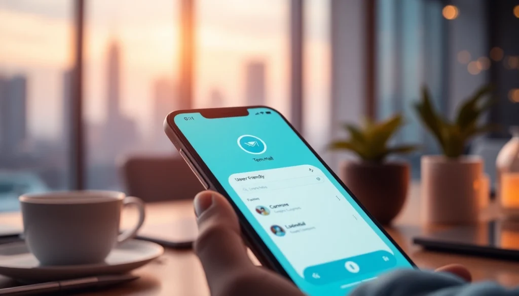 Engage with the innovative features of the temp mail app through an interactive smartphone interface.