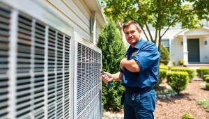 Technician providing hvac repair south salem in a residential setting under bright lighting.