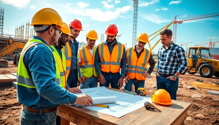 Construction association South Carolina professionals collaborating on a busy building site.