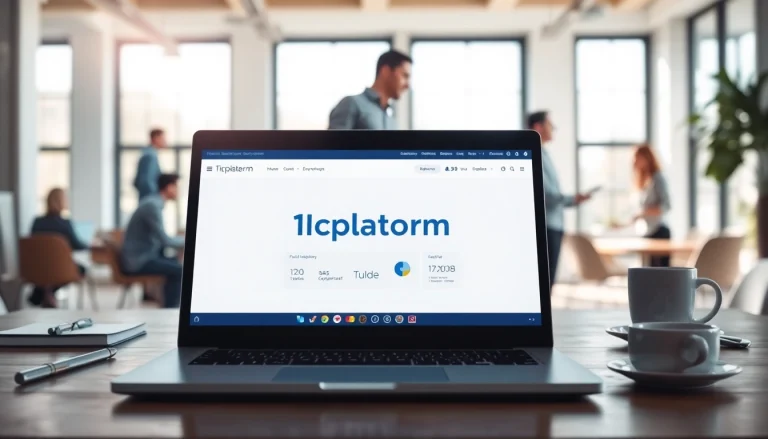 Visual representation of the 1cplatform in a collaborative workspace with modern technology.