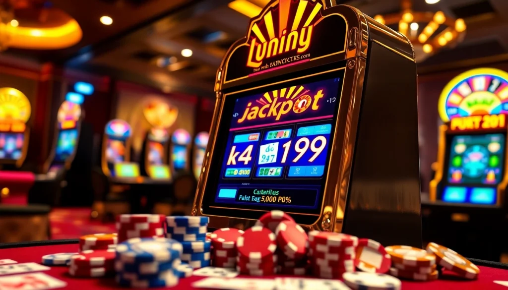 Experience the thrill of jackpot Naga169 at vibrant slot machines surrounded by exciting casino elements.