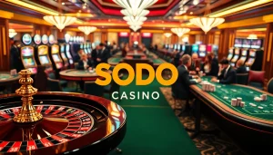 SODO CASINO features vibrant casino tables and glowing slot machines for an exciting gaming experience.