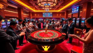 Exciting roulette game at https://rr88.navy/ casino with players engaged and vibrant colors.