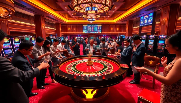 Exciting roulette game at https://rr88.navy/ casino with players engaged and vibrant colors.