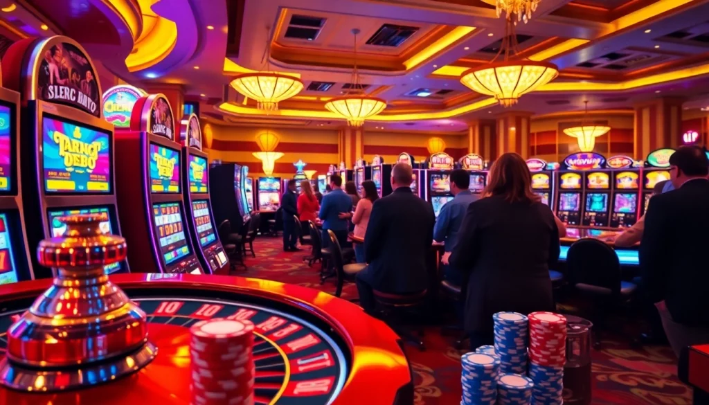 Experience the thrill at slot depo 5k with vibrant slot machines and excited gamblers.