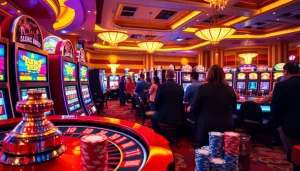 Experience the thrill at slot depo 5k with vibrant slot machines and excited gamblers.