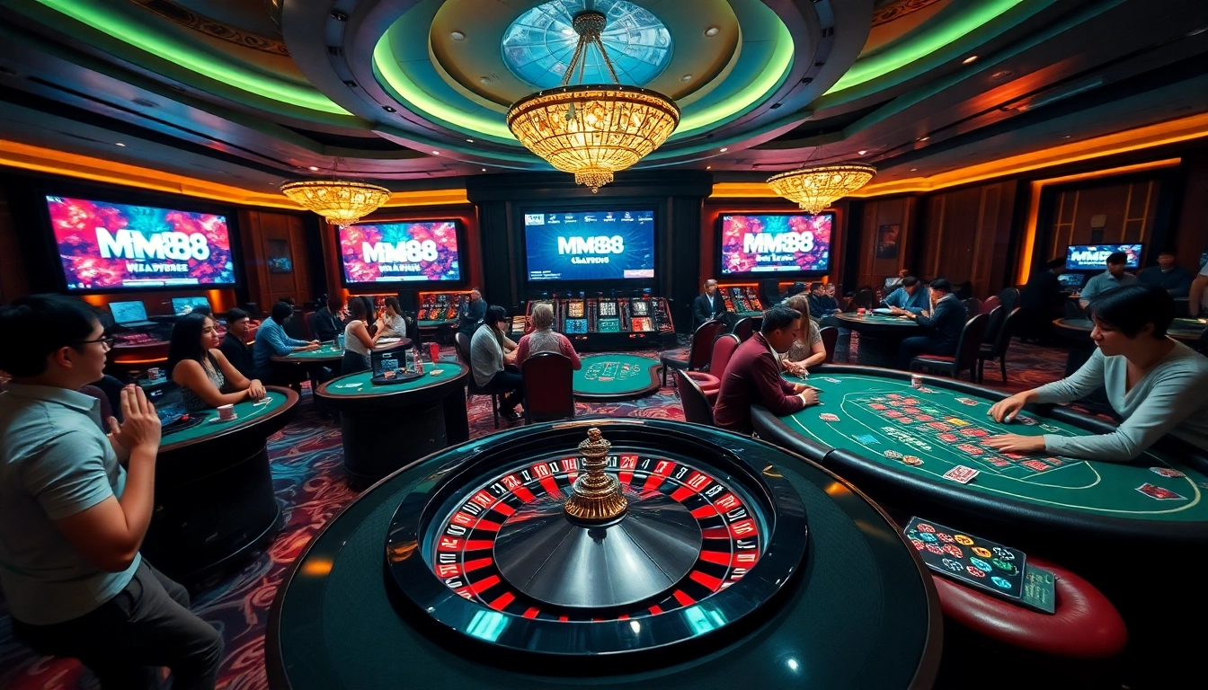 Experience the thrill of MM88 gambling with vibrant casino scenes and high-stakes gaming.