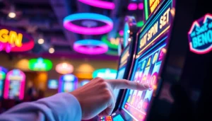 Slot depo 1k gaming experience with vibrant casino ambiance and an engaged player.