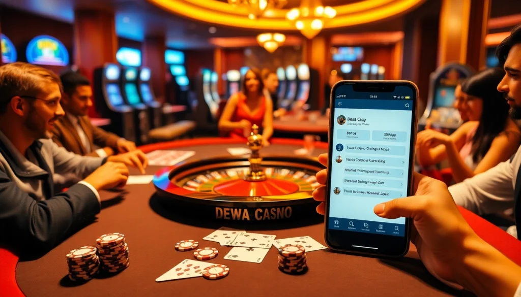 Exciting dewacasino live chat scene with poker chips and a roulette table