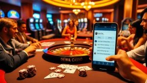 Exciting dewacasino live chat scene with poker chips and a roulette table