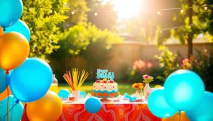 Celebrate a customizable birthday party with vibrant decorations and a joyous table setup.