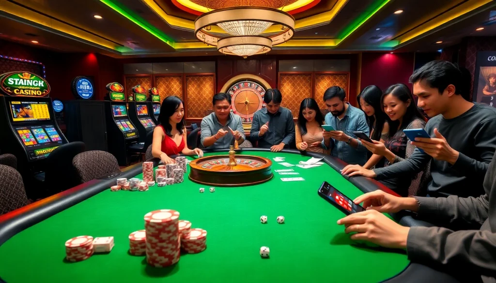 Engaging players at nhà cái vuabai9 enjoying an exhilarating casino experience with vibrant gaming elements.