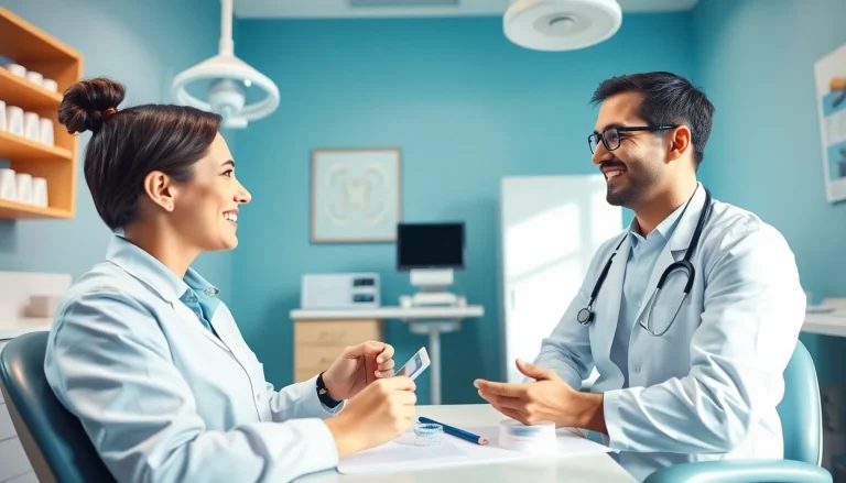Smile More orthodontics consultation showcasing patient and orthodontist discussing スマイルモア矯正 口コミ in a welcoming dental clinic.