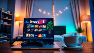 Mostbet demo versiya oyununu göstərən müasir kompüter ekranı, istifadəçiləri cəlb edən mühit.