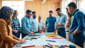 Team of professionals from the southern california contractors association collaborating on project plans.