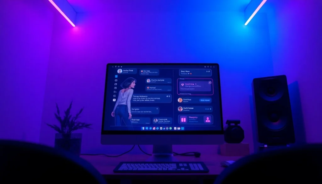 Futuristic NSFW AI interface showcasing immersive chat experience with a digital character.