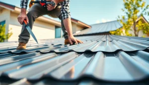 Metal roofing companies expertly install a modern roof on a home with a skilled professional.