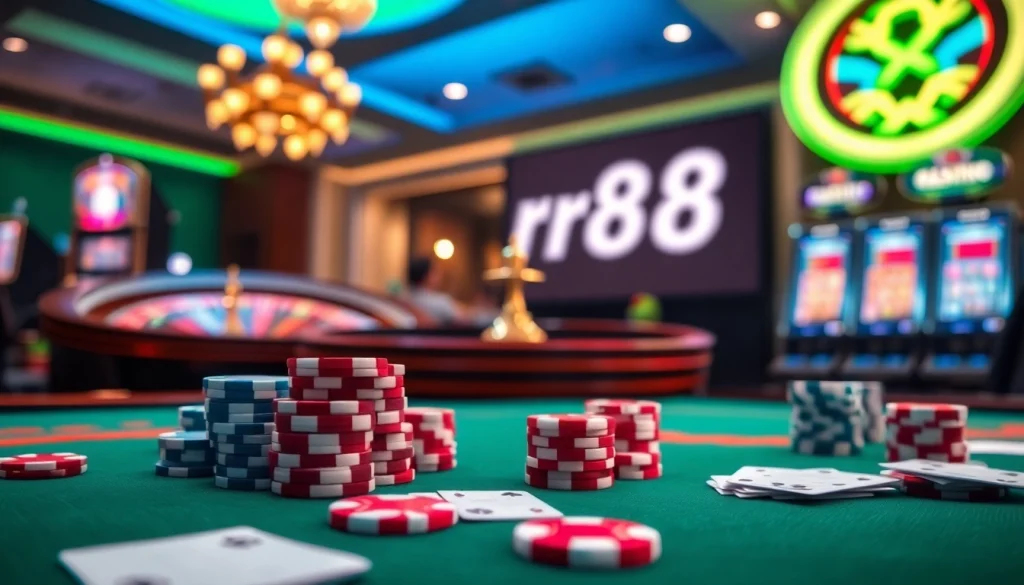 Experience premium gaming at RR88 link, with vibrant casino atmosphere and luxury details.