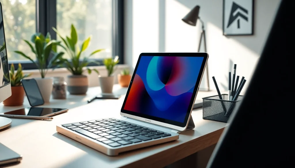 Usar el iPad Air M2 en un ambiente profesional con accesorios modernos.