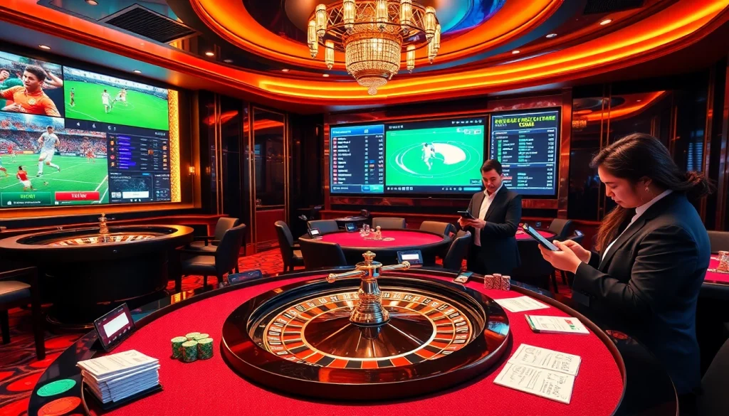 High-stakes betting environment emphasizing เทคนิคแทงบอล strategies with sports betting elements and engaging players.