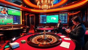 High-stakes betting environment emphasizing เทคนิคแทงบอล strategies with sports betting elements and engaging players.