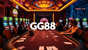 Players eagerly participating in a poker game at GG88's luxurious casino.