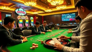 Engaging scene of a vibrant casino table showcasing Trực tiếp Esport excitement with poker players.