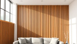 Creating a beautiful wood slat wall with textured oak slats in a modern interior setting.