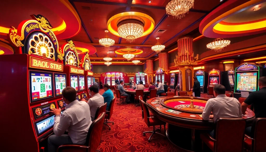 Experience Mahjong Ways 2 slot action amid vibrant casino excitement and players engaged in thrilling gameplay.