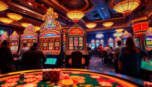 Para pemain menikmati pengalaman seru bermain slot pulsa di kasino yang hidup.