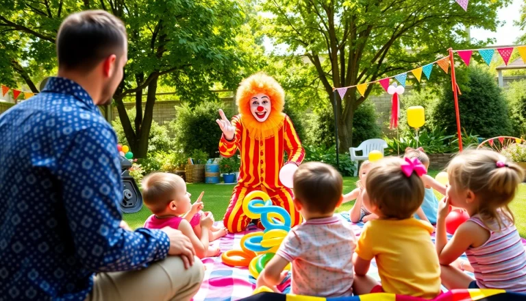 Birthday party entertainers captivating children with joyful performances and colorful decorations.