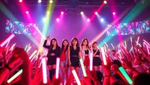 Experience Blackpink news through an exciting concert scene featuring the band captivating fans with their performance.