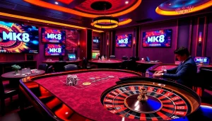 Exciting MK8 casino gaming table with vibrant colors and dynamic betting activity.