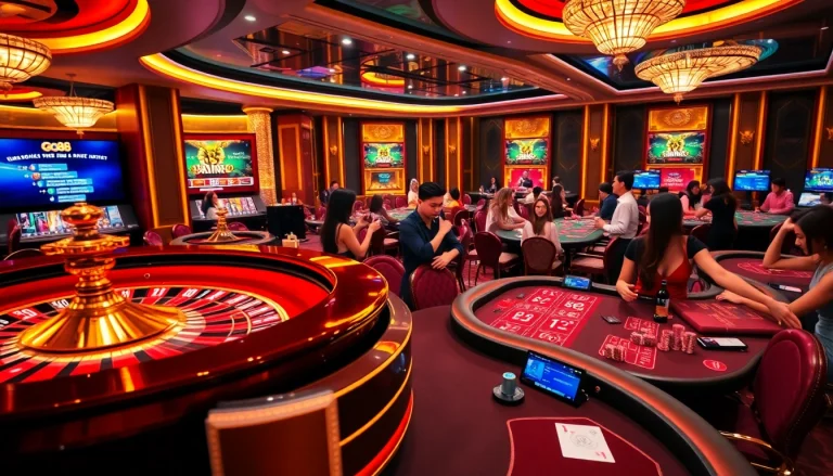 Players enjoy exciting casino games at go88, featuring vibrant tables and thrilling atmosphere.