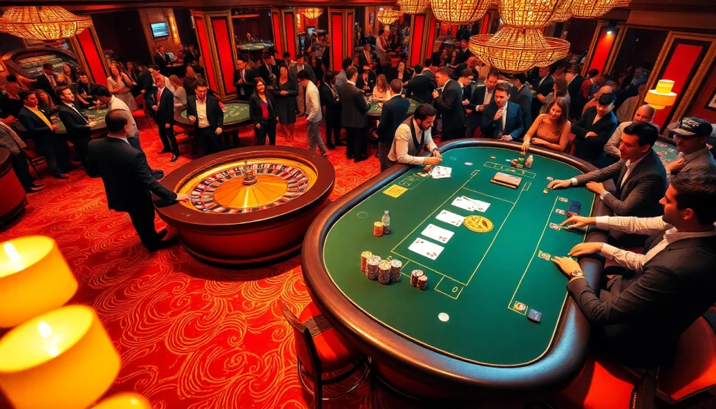 Experience the thrill of gaming at Thabet Vegas with vibrant poker tables and excited players.