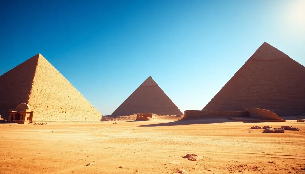 Witness the majestic piraminds of Giza against a breathtaking backdrop, showcasing their grandeur.