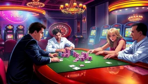 High-stakes poker game at 789f casino with chips and roulette wheel.