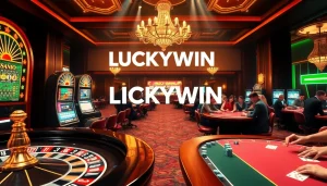 Experience the thrill of gaming at LUCKYWIN casino with exciting tables, chips, and slot machines.