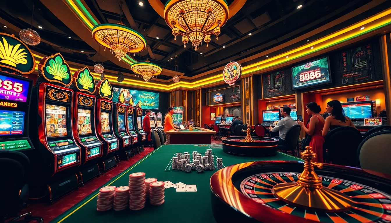 Engage in thrilling online gambling at https://uu88ae.com/ with bright casino elements like slot machines and roulette wheels.