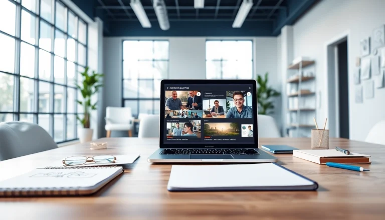 Klynt digital content creation workspace showcasing a laptop and sketches.