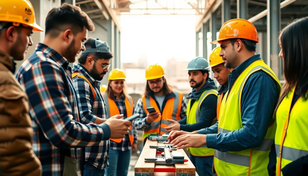 Engaged trainees in construction workforce training enhance skills with hands-on activities.