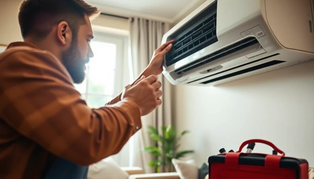 Expert conducting emergency hvac repair bc in a cozy home setting, showcasing precision and reliability.