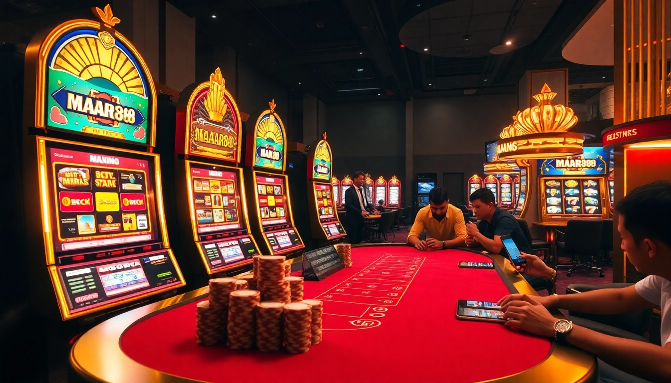 Pemain MABAR88 terlibat dalam permainan kasino yang mendebarkan di meja mesin slot yang penuh warna.