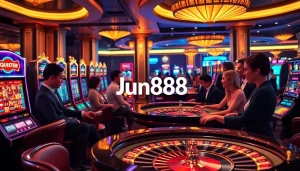 Experience the thrill of gambling at Jun888 with vibrant slots and poker games, showcasing excitement.