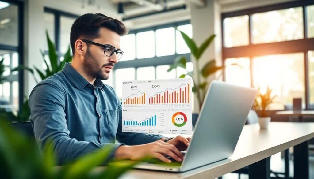 Analyze the SEO Rank Tracker metrics in a modern office for improved visibility.