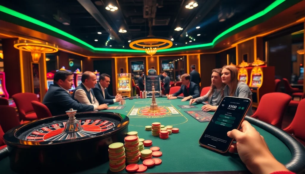 Scène pleine d'action de joueurs à une table de poker dans un casino luxueux représentant le meilleur casino en ligne.